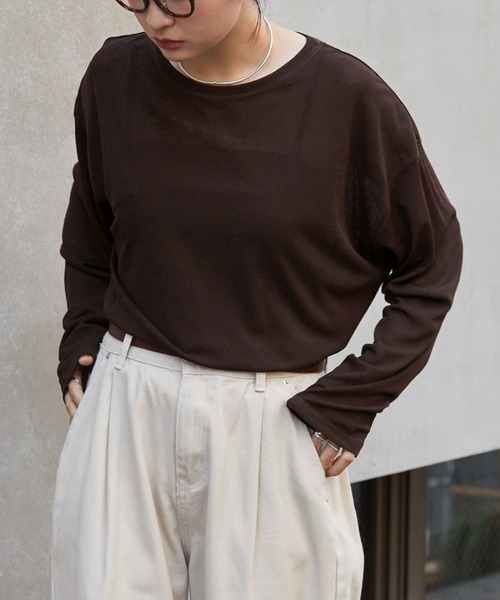 MONO-MART(モノマート)の「【スマートウォッシュ】フローティ シアートップス(Tシャツ/カットソー・レディース・ベージュ/ブラウン/レッド/オリーブ/ブラック/ピンク/ネイビー/オフホワイト/ライトイエロー/チャコールグレー/グレー/ダークグレー/ワイン/ブルー/モカ/ブルー系/ミント・FREE)」の6枚目の写真