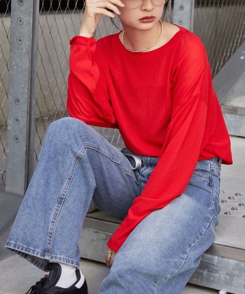 MONO-MART(モノマート)の「【スマートウォッシュ】フローティ シアートップス(Tシャツ/カットソー・レディース・ベージュ/ブラウン/レッド/オリーブ/ブラック/ピンク/ネイビー/オフホワイト/ライトイエロー/チャコールグレー/グレー/ダークグレー/ワイン/ブルー/モカ/ブルー系/ミント・FREE)」の16枚目の写真