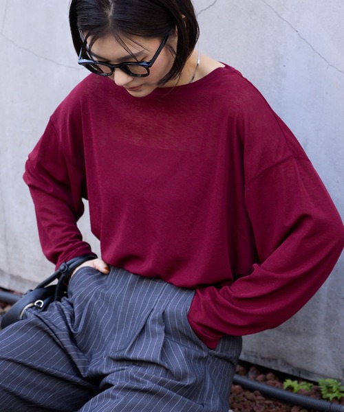 MONO-MART(モノマート)の「【スマートウォッシュ】フローティ シアートップス(Tシャツ/カットソー・レディース・ベージュ/ブラウン/レッド/オリーブ/ブラック/ピンク/ネイビー/オフホワイト/ライトイエロー/チャコールグレー/グレー/ダークグレー/ワイン/ブルー/モカ/ブルー系/ミント・FREE)」の17枚目の写真