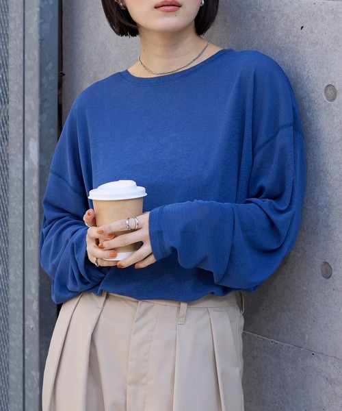 MONO-MART(モノマート)の「【スマートウォッシュ】フローティ シアートップス(Tシャツ/カットソー・レディース・ベージュ/ブラウン/レッド/オリーブ/ブラック/ピンク/ネイビー/オフホワイト/ライトイエロー/チャコールグレー/グレー/ダークグレー/ワイン/ブルー/モカ/ブルー系/ミント・FREE)」の12枚目の写真