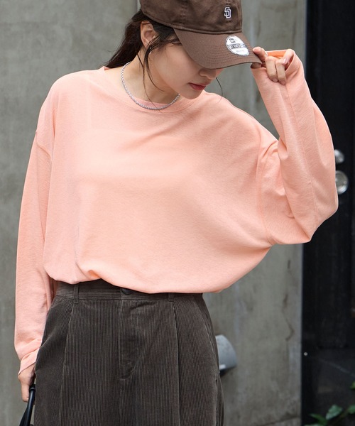MONO-MART(モノマート)の「【anyway.シリーズ】フローティ シアートップス <スマートウォッシュ>(Tシャツ/カットソー・レディース・ベージュ/ブラウン/レッド/オリーブ/ブラック/ピンク/ネイビー/オフホワイト/ライトイエロー/チャコールグレー/グレー/ダークグレー/ワイン/ブルー/モカ/ブルー系/ミント/ブルーグリーン/グレイッシュブルー/コーラルピンク/カーキ・FREE)」の19枚目の写真