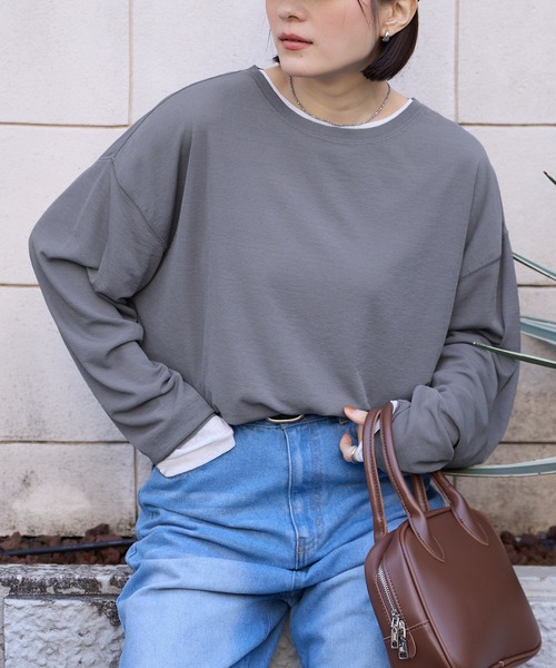 MONO-MART(モノマート)の「【スマートウォッシュ】フローティ シアートップス(Tシャツ/カットソー・レディース・ベージュ/ブラウン/レッド/オリーブ/ブラック/ピンク/ネイビー/オフホワイト/ライトイエロー/チャコールグレー/グレー/ダークグレー/ワイン/ブルー/モカ/ブルー系/ミント・FREE)」の5枚目の写真