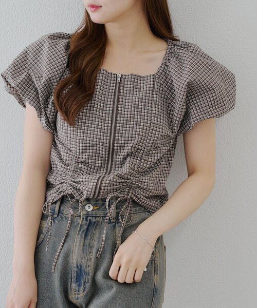 Another Branch olive des olive（アナザーブランチオリーブデオリーブ）の「WZIPドロストブラウス（Tシャツ/カットソー・レディース・ストライプ/ブラック系その他/ブラウン系その他・FREE）」の3枚目の写真