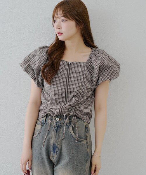Another Branch olive des olive（アナザーブランチオリーブデオリーブ）の「WZIPドロストブラウス（Tシャツ/カットソー・レディース・ストライプ/ブラック系その他/ブラウン系その他・FREE）」の4枚目の写真