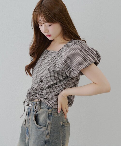 Another Branch olive des olive（アナザーブランチオリーブデオリーブ）の「WZIPドロストブラウス（Tシャツ/カットソー・レディース・ストライプ/ブラック系その他/ブラウン系その他・FREE）」の5枚目の写真