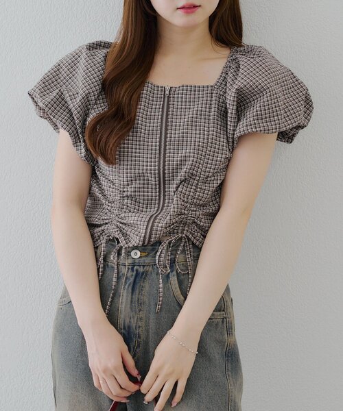 Another Branch olive des olive（アナザーブランチオリーブデオリーブ）の「WZIPドロストブラウス（Tシャツ/カットソー・レディース・ストライプ/ブラック系その他/ブラウン系その他・FREE）」の12枚目の写真