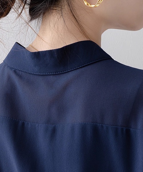 Beststore(ベストストア)の「ふんわり シフォンシャツブラウス フリル袖 バンドカラー 前開き 薄手(シャツ/ブラウス・レディース・ネイビー/ホワイト/グリーン系その他・M/L)」の22枚目の写真