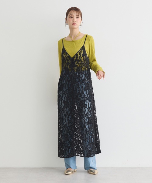 earth music&ecology（アースミュージックアンドエコロジー）の「起毛レースレイヤードキャミワンピース（ワンピース・レディース・ブラック/アイボリー・FREE）」の10枚目の写真