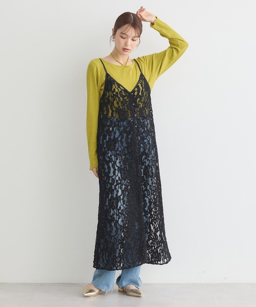 earth music&ecology（アースミュージックアンドエコロジー）の「起毛レースレイヤードキャミワンピース（ワンピース・レディース・ブラック/アイボリー・FREE）」の11枚目の写真