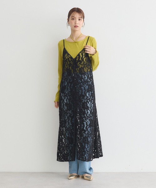 earth music&ecology（アースミュージックアンドエコロジー）の「起毛レースレイヤードキャミワンピース（ワンピース・レディース・ブラック/アイボリー・FREE）」の12枚目の写真