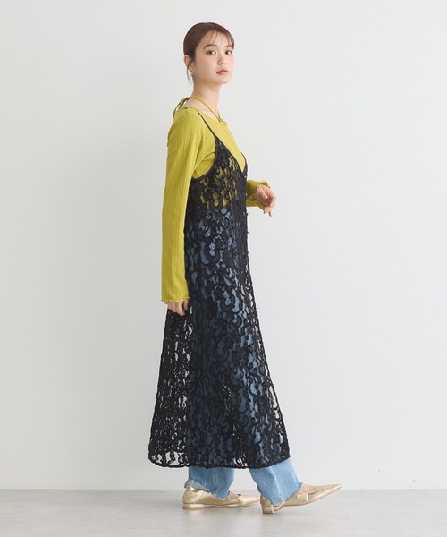 earth music&ecology（アースミュージックアンドエコロジー）の「起毛レースレイヤードキャミワンピース（ワンピース・レディース・ブラック/アイボリー・FREE）」の13枚目の写真