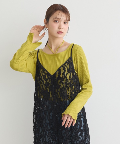 earth music&ecology（アースミュージックアンドエコロジー）の「起毛レースレイヤードキャミワンピース（ワンピース・レディース・ブラック/アイボリー・FREE）」の15枚目の写真