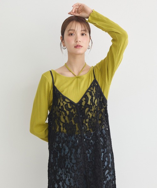 earth music&ecology（アースミュージックアンドエコロジー）の「起毛レースレイヤードキャミワンピース（ワンピース・レディース・ブラック/アイボリー・FREE）」の16枚目の写真