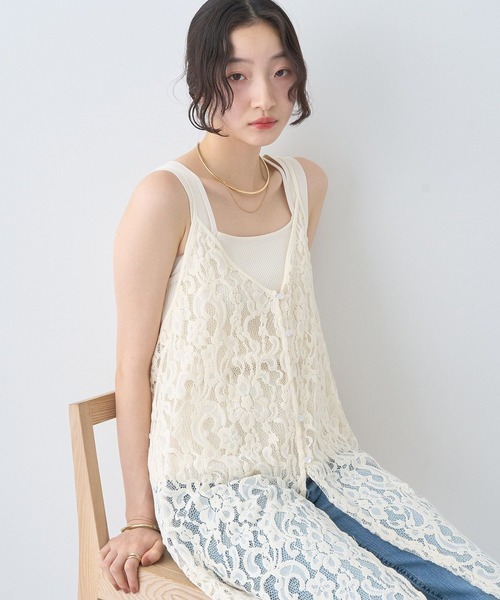 earth music&ecology（アースミュージックアンドエコロジー）の「起毛レースレイヤードキャミワンピース（ワンピース・レディース・ブラック/アイボリー・FREE）」の7枚目の写真