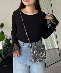袖フリルチュールシアートップス
