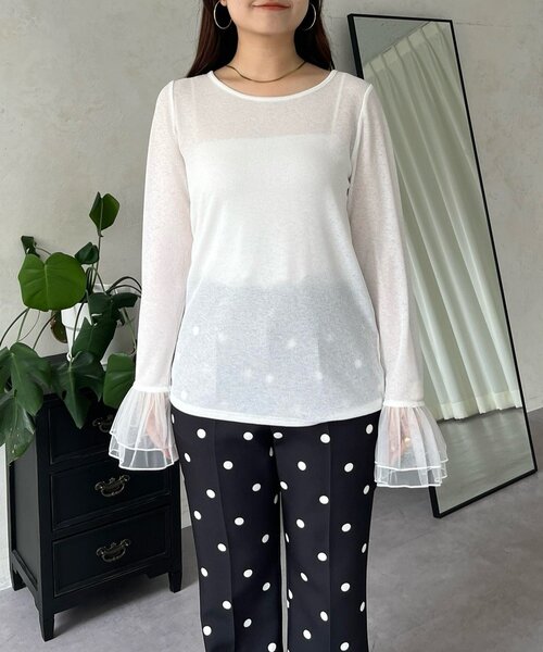 prose verse(プロズヴェール)の「袖フリルチュールシアートップス(Tシャツ/カットソー・レディース・ネイビー/ブラック/オフホワイト・LARGE/MEDIUM)」の4枚目の写真