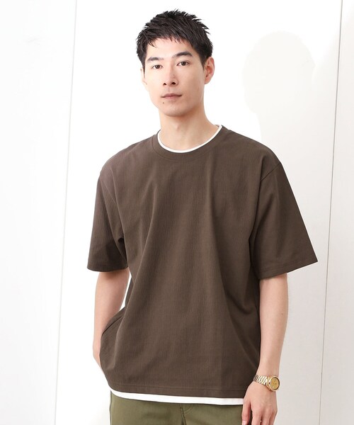 THE SHOP TK （ザ ショップ ティーケー ）の「楊柳フェイクレイヤード半袖Tシャツ 【吸水速乾/毛玉になりにくい/洗濯機OK】（Tシャツ/カットソー・メンズ・ブルー/チャコールグレー/ダークブラウン・04/03/02）」の2枚目の写真
