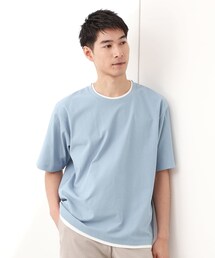楊柳フェイクレイヤード半袖Tシャツ 【吸水速乾/毛玉になりにくい/洗濯機OK】