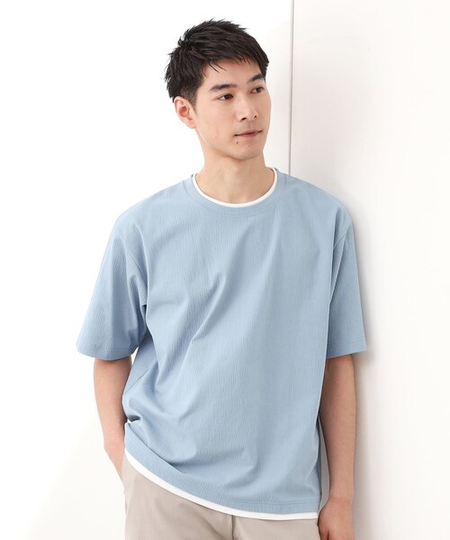 THE SHOP TK （ザ ショップ ティーケー ）の「楊柳フェイクレイヤード半袖Tシャツ 【吸水速乾/毛玉になりにくい/洗濯機OK】（Tシャツ/カットソー・メンズ・ブルー/チャコールグレー/ダークブラウン・04/03/02）」の3枚目の写真