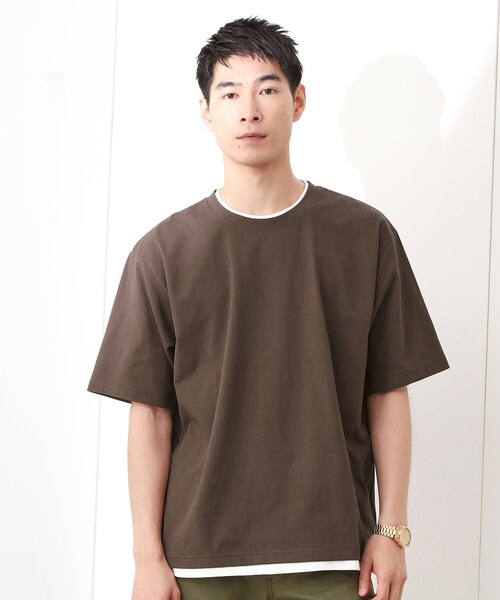 THE SHOP TK （ザ ショップ ティーケー ）の「楊柳フェイクレイヤード半袖Tシャツ 【吸水速乾/毛玉になりにくい/洗濯機OK】（Tシャツ/カットソー・メンズ・ブルー/チャコールグレー/ダークブラウン・04/03/02）」の9枚目の写真