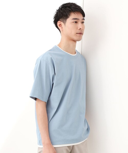 THE SHOP TK （ザ ショップ ティーケー ）の「楊柳フェイクレイヤード半袖Tシャツ 【吸水速乾/毛玉になりにくい/洗濯機OK】（Tシャツ/カットソー・メンズ・ブルー/チャコールグレー/ダークブラウン・04/03/02）」の13枚目の写真