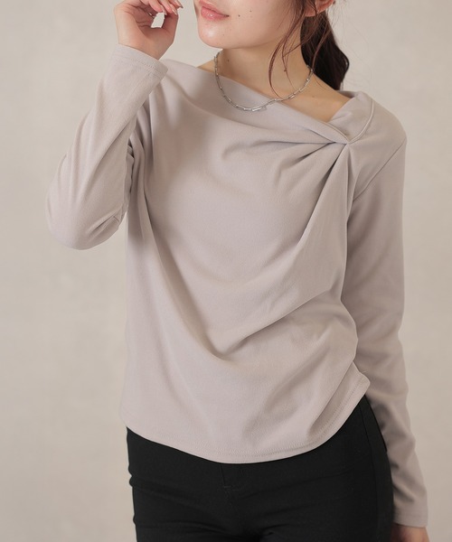 Lace Ladies（レースレディース）の「ネック デザイン 長袖 トップス（Tシャツ/カットソー・レディース・ブラック/アイボリー/グレイッシュベージュ・M/XL）」の3枚目の写真