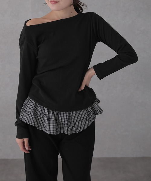 セール】ネック デザイン 長袖 トップス（Tシャツ/カットソー）｜Lace