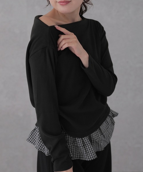 セール】ネック デザイン 長袖 トップス（Tシャツ/カットソー）｜Lace