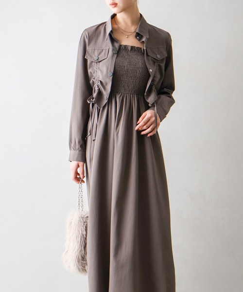 セール】【2点セット】シャーリングジャケット＆キャミ