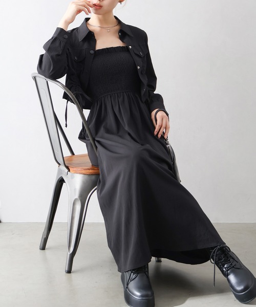 セール】【2点セット】シャーリングジャケット＆キャミ