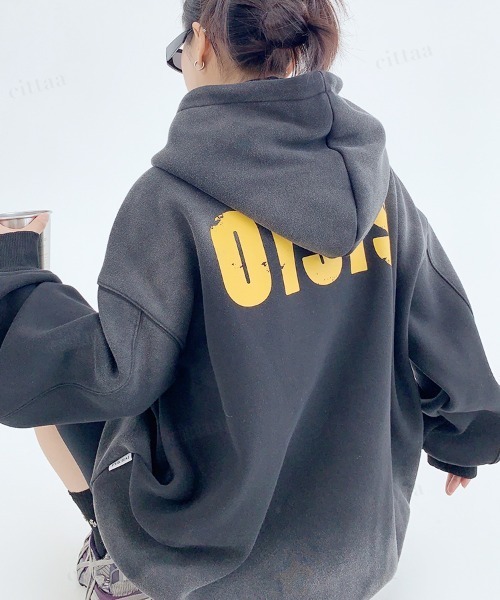 Dalfwin（ダールフィン）の「韓国ファッション OISISヴィンテージウォッシュロゴカラーフーディー（パーカー・レディース・イエロー/ブラック・FREE）」の19枚目の写真