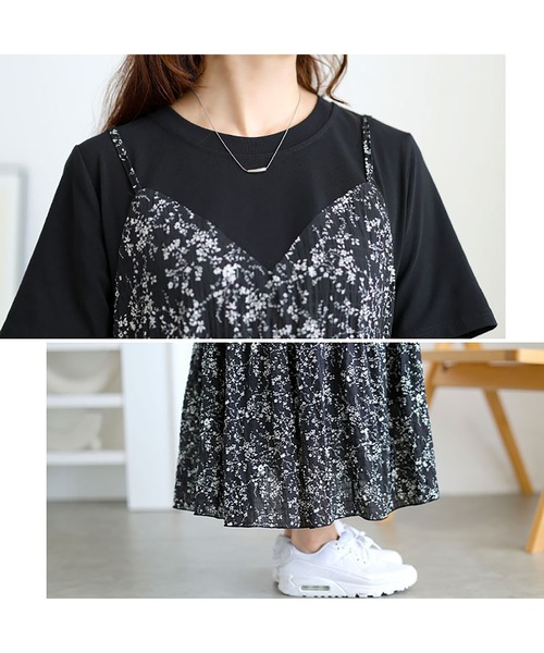 GOLDJAPAN(ゴールドジャパン)の「Tシャツドッキング小花柄ロングワンピース【大きいサイズ対応】(Tシャツ/カットソー・レディース・ブラック・LL/3L/5L/6L/4L)」の7枚目の写真