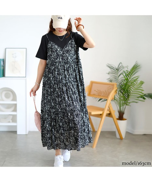GOLDJAPAN(ゴールドジャパン)の「Tシャツドッキング小花柄ロングワンピース【大きいサイズ対応】(Tシャツ/カットソー・レディース・ブラック・LL/3L/5L/6L/4L)」の9枚目の写真