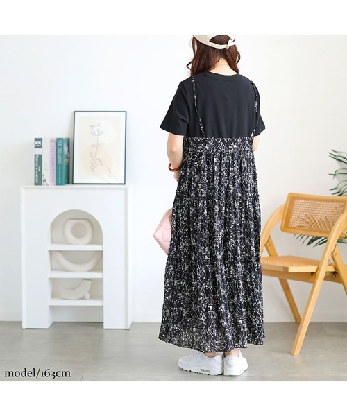 GOLDJAPAN(ゴールドジャパン)の「Tシャツドッキング小花柄ロングワンピース【大きいサイズ対応】(Tシャツ/カットソー・レディース・ブラック・LL/3L/5L/6L/4L)」の11枚目の写真