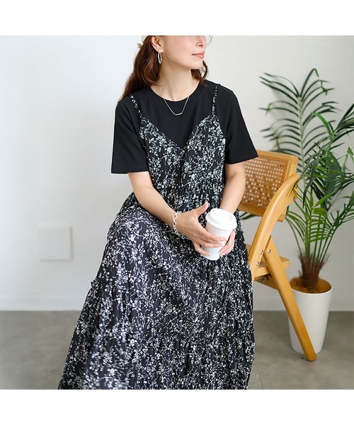 GOLDJAPAN(ゴールドジャパン)の「Tシャツドッキング小花柄ロングワンピース【大きいサイズ対応】(Tシャツ/カットソー・レディース・ブラック・LL/3L/5L/6L/4L)」の14枚目の写真