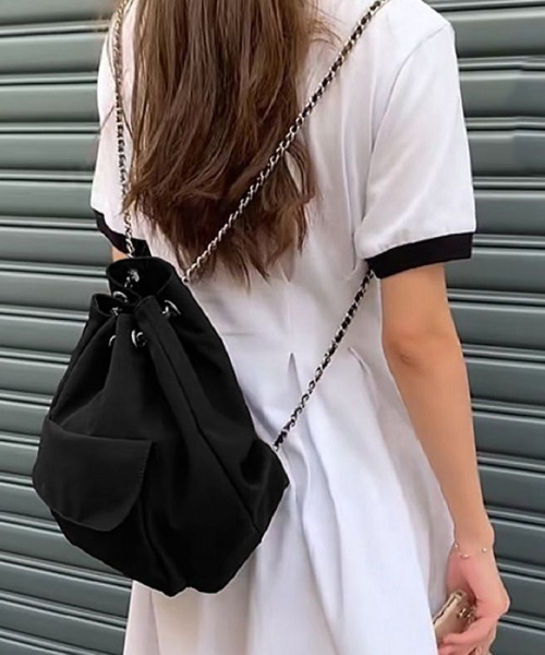 Miniministore(ミニミニストア)の「巾着リュック ナイロンチェーンバッグ軽量(バックパック/リュック・レディース・ブラック・FREE)」の12枚目の写真