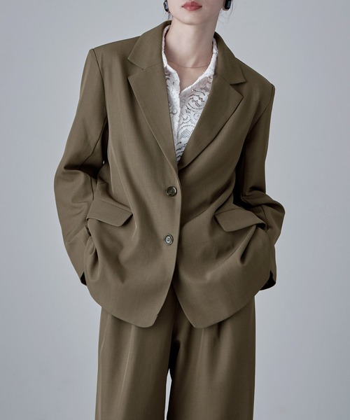 BEAMS+ オリーブ テーラードジャケット 段返り ツイルジャケット L BEAMS+ オリーブ テーラードジャケット 段返り ツイルジャケット L