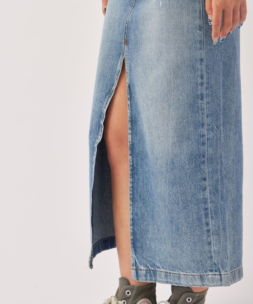 Calvin Klein/カルバンクライン DENIM MAXI SKIRT SHORELINE CKパッチ