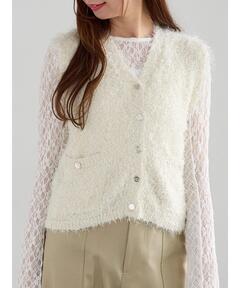 eimy istoire チュールミックスニットツイードベスト アイボリー セール】チュールミックスニットツイードベスト（ベスト）｜EIMY