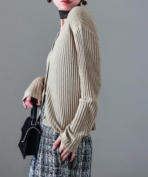 Fashion Letter(ファッションレター)の「キーネックカーディガン(カーディガン/ボレロ・レディース・ベージュ/チャコール/ブラック・FREE)」の5枚目の写真