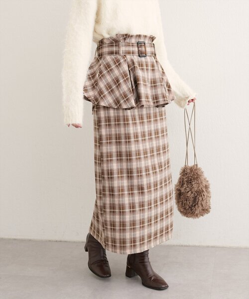 natural couture（ナチュラルクチュール）の「〈canami〉ペプラムベルトナロースカート（スカート・レディース・ブラウン/ピンクベージュ/その他2/その他1・FREE）」の3枚目の写真