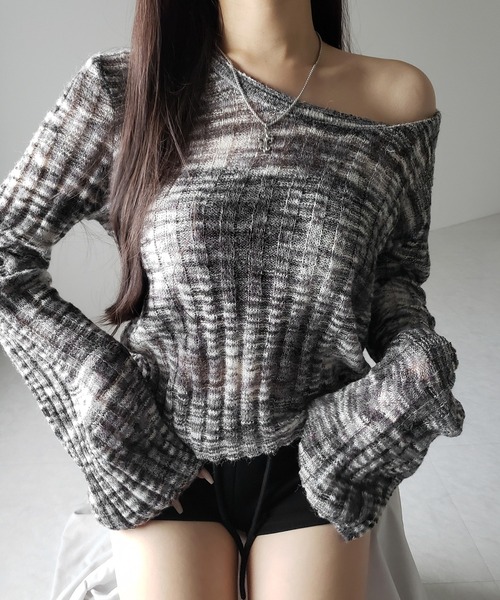 me+em select(ミームセレクト)の「【 2color 】メランジルーズシアーリブニット / melange loose sheer rib knit(ニット/セーター・レディース・ブラック/ホワイト・FREE)」の16枚目の写真