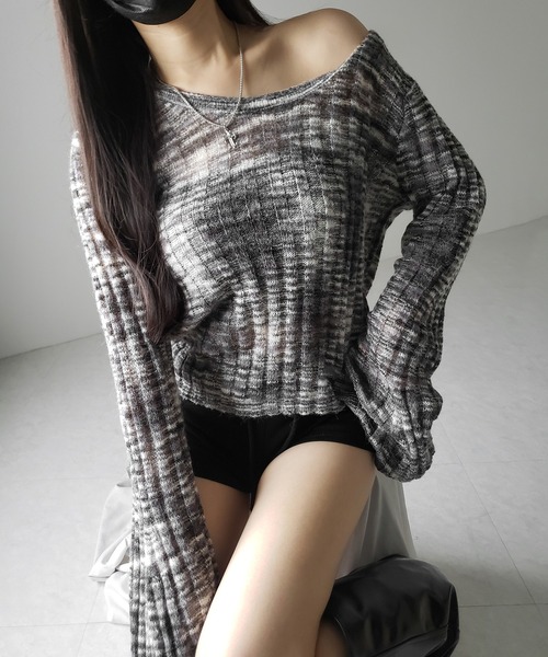 me+em select(ミームセレクト)の「【 2color 】メランジルーズシアーリブニット / melange loose sheer rib knit(ニット/セーター・レディース・ブラック/ホワイト・FREE)」の17枚目の写真