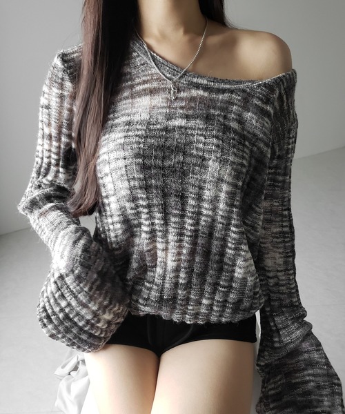 me+em select(ミームセレクト)の「【 2color 】メランジルーズシアーリブニット / melange loose sheer rib knit(ニット/セーター・レディース・ブラック/ホワイト・FREE)」の19枚目の写真