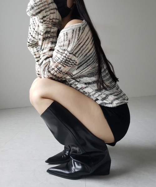 me+em select(ミームセレクト)の「【 2color 】メランジルーズシアーリブニット / melange loose sheer rib knit(ニット/セーター・レディース・ブラック/ホワイト・FREE)」の8枚目の写真