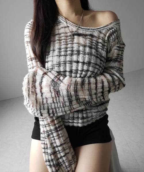 me+em select(ミームセレクト)の「【 2color 】メランジルーズシアーリブニット / melange loose sheer rib knit(ニット/セーター・レディース・ブラック/ホワイト・FREE)」の13枚目の写真