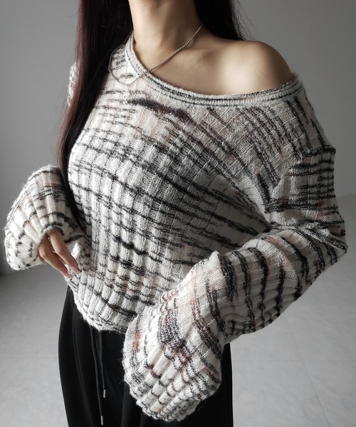 me+em select(ミームセレクト)の「【 2color 】メランジルーズシアーリブニット / melange loose sheer rib knit(ニット/セーター・レディース・ブラック/ホワイト・FREE)」の10枚目の写真