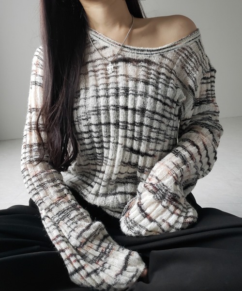 me+em select(ミームセレクト)の「【 2color 】メランジルーズシアーリブニット / melange loose sheer rib knit(ニット/セーター・レディース・ブラック/ホワイト・FREE)」の12枚目の写真