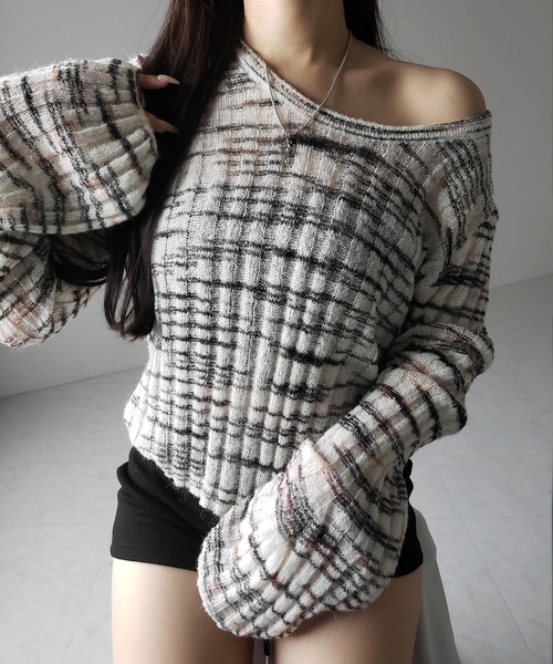 me+em select(ミームセレクト)の「【 2color 】メランジルーズシアーリブニット / melange loose sheer rib knit(ニット/セーター・レディース・ブラック/ホワイト・FREE)」の5枚目の写真
