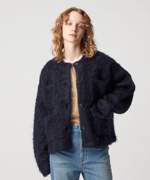 6(ROKU)＞モヘヤウール シャギー カーディガン（カーディガン/ボレロ